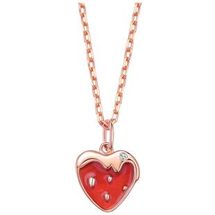 亚一18K玫瑰金钻石小草莓心形挂坠小红心吊坠手绳多巴胺穿搭