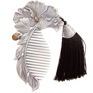 银梳子999纯银正品出水芙蓉手工刮痧雪花银梳发梳插梳送女友礼物