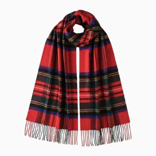 Johnstons of Elgin秋冬经典宽幅格纹羊绒围巾男女