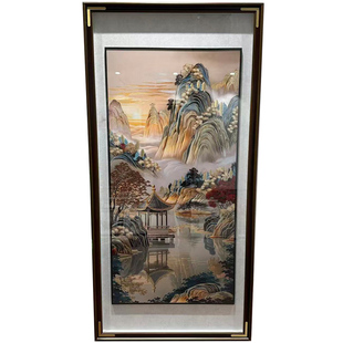 锦绣山河铜雕玄关挂画纯手工画入户墙高端壁画走廊过道竖版装饰画