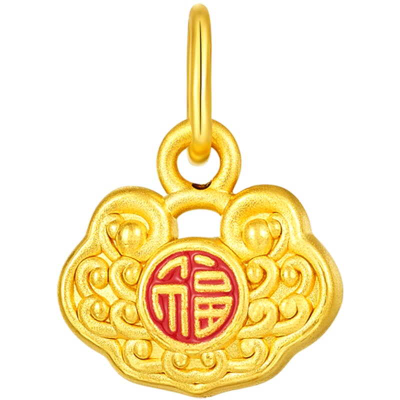 潮宏基国色如意黄金吊坠足金挂坠颈饰5D硬金福字正反双面礼物
