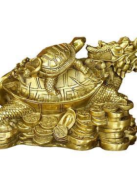 久鉴 铜龙龟摆件  母子龟铜背小龟元宝 居家办公装饰 金属工艺品