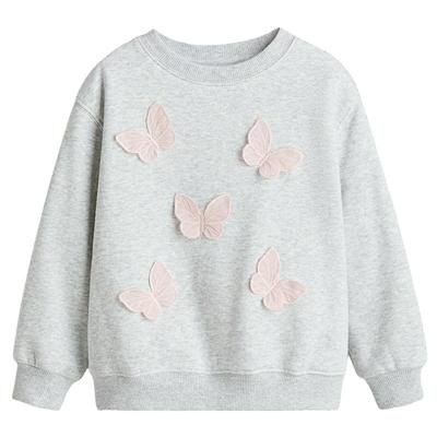 HM童装儿童女童卫衣2025新款印花罗纹边圆领长袖洋气套衫1304492