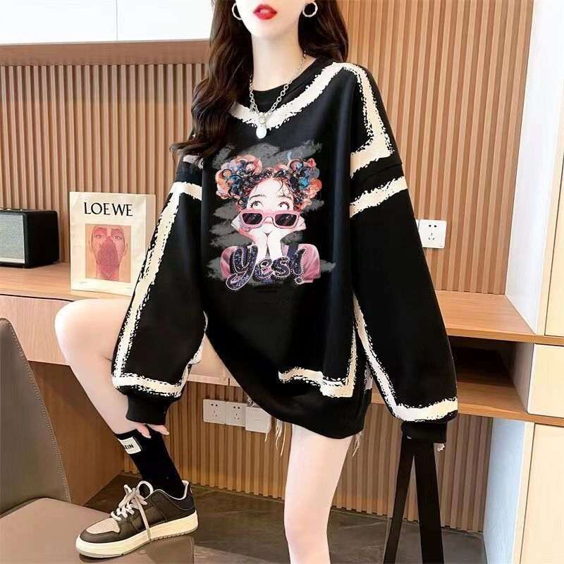 秋冬中长款加绒大码卫衣女休闲宽松洋气减龄ins潮遮肉显瘦上衣ins