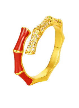 轻奢镶钻竹节开口戒指高级感指环