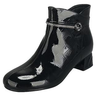 前掌加宽大码女鞋41到43秋冬季新款漆皮靴子粗跟马丁靴短靴女靴棉