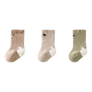 童泰婴儿袜子冬季宝宝婴童袜男童女童加绒中筒袜儿童可爱宽口袜