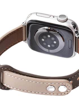 适用iwatch双钉扣真皮表带