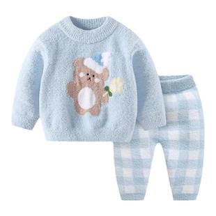 宝宝套装秋冬珊瑚绒家居服睡衣女童衣服男童加厚保暖男宝毛衣冬季