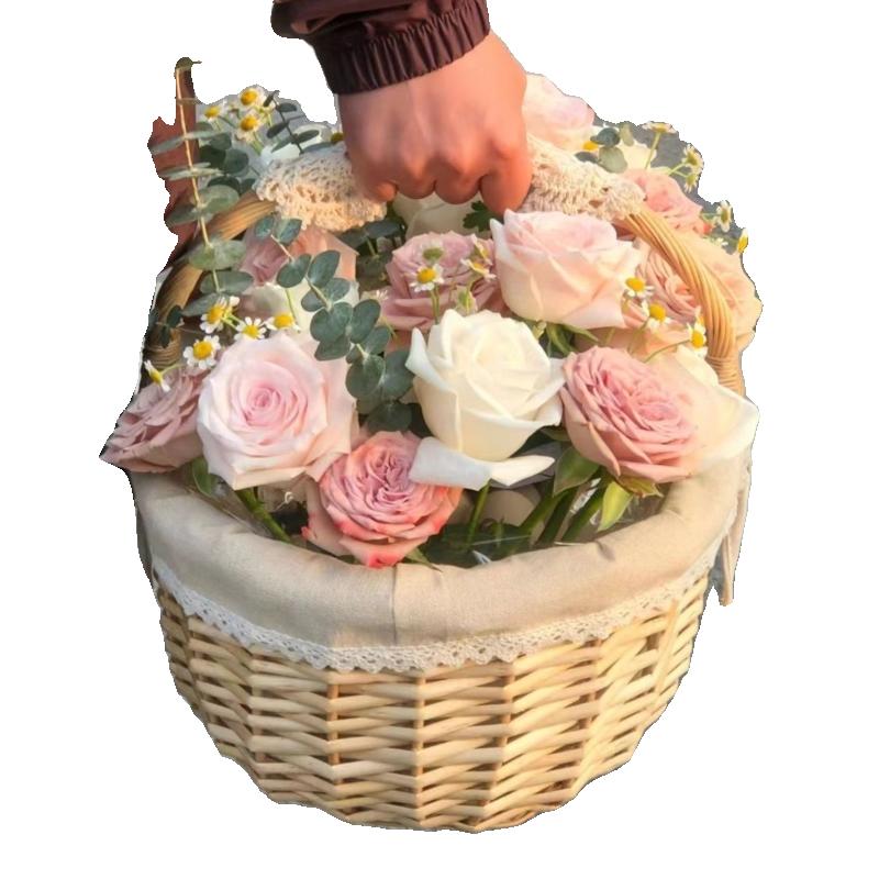 实用型送编织手提藤编鸡蛋篮闺蜜花篮月子鲜花篮子插花diy材料包