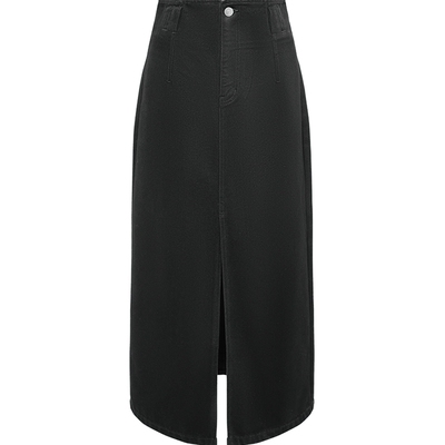 雅莹设计感直筒高腰牛仔半身裙