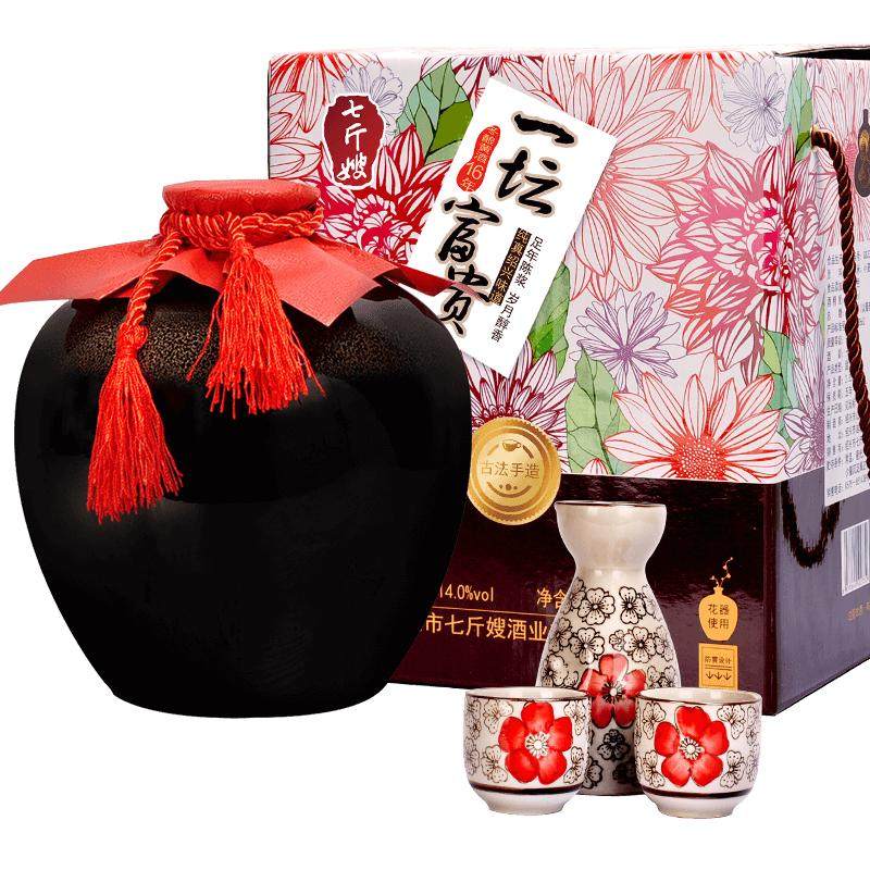 七斤嫂绍兴产黄酒十六年陈甜型太花雕香雪酒一坛富贵礼盒2.25L坛