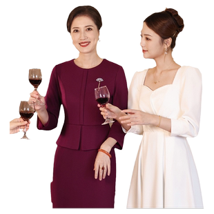 高端婚宴妈妈装假两件旗袍套装羊毛呢子高贵喜婆婆婚礼服裙秋冬款