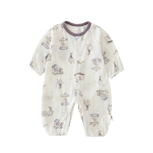 宝宝纯棉无骨连体衣夏季薄款空调服柔软亲肤婴儿爬服童话风家居服