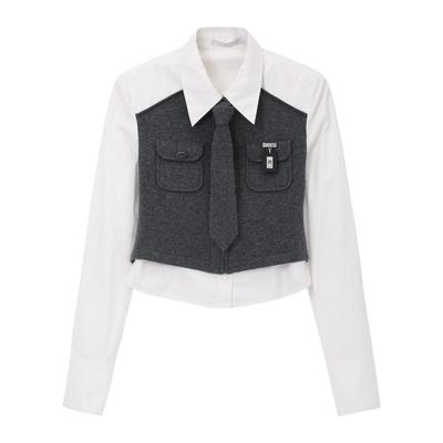 REVAN芮范设计师款质感领带毛织拼接衬衫RM90901092