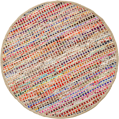 零胶水手工编织棉麻地毯黄麻圆形