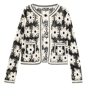 白鹿语镂空钩花撞色开衫25夏新款时尚温柔高级感罩衫开衫女式外套