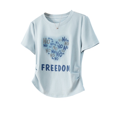 她池烫钻字母印花圆领短袖T恤