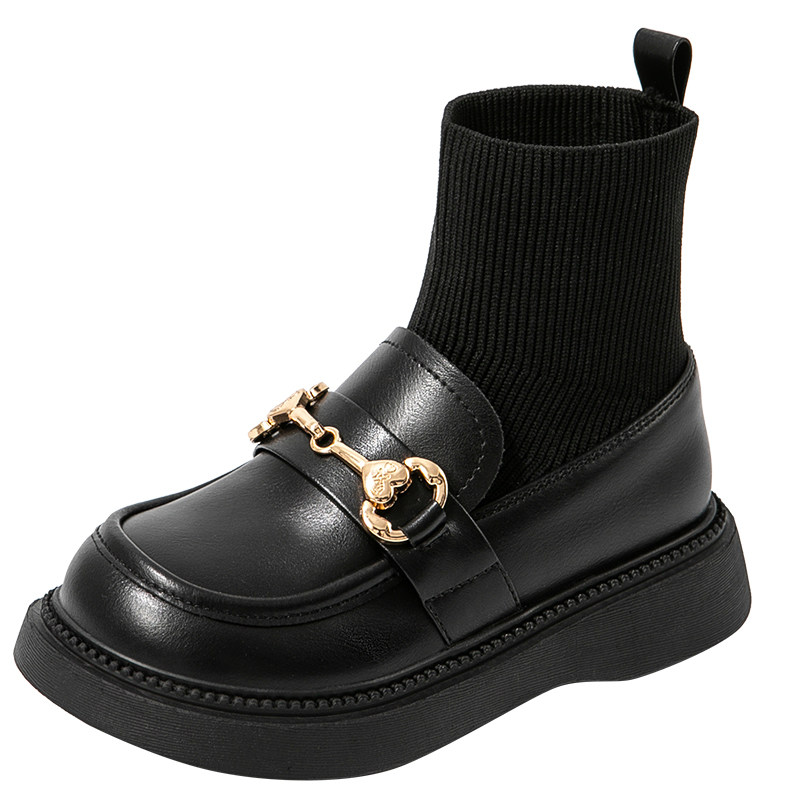 红蜻蜓真皮女童鞋儿童马丁短靴子2025新款秋冬季袜靴宝宝皮靴公主