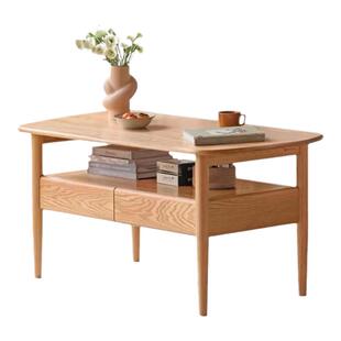 全实木加高茶几现代客厅家用橡木书桌岩板餐桌小户型边几双抽茶桌