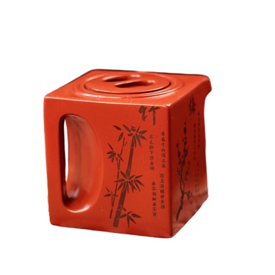 朱泥刻绘梅兰竹菊阳羡四方壶