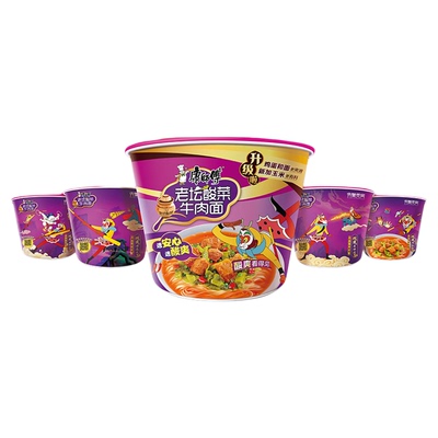 【大闹天宫】康师傅方便面酸菜牛肉桶装泡面整箱速食官方旗舰店