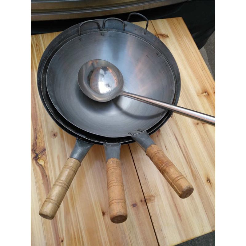炒锅38铁锅铁皮锅36钢皮锅钢锅饭店防烫蛋炒饭炒粉包邮40木柄木把