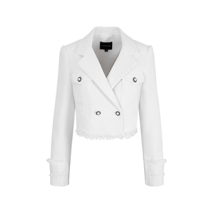 MARYLING玛俪琳初春新品白色流苏粗花呢短款外套A1EAW14290