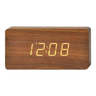 NITORI宜得利家居简约家用新款数字时钟卧室床头柜闹钟电子钟木纹