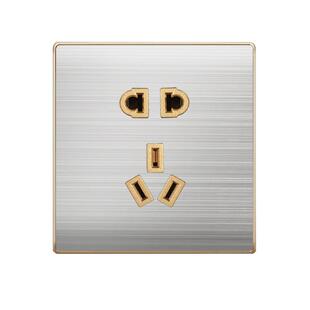 墙壁开关面板86型不锈钢拉丝电源二三插家用一开单双控五5孔插座