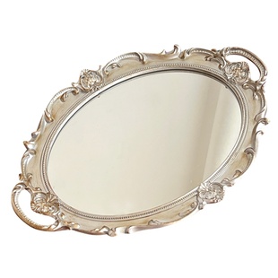 法式复古玻璃镜面托盘ins风客厅装饰摆件香薰首饰展示镜子收纳盘