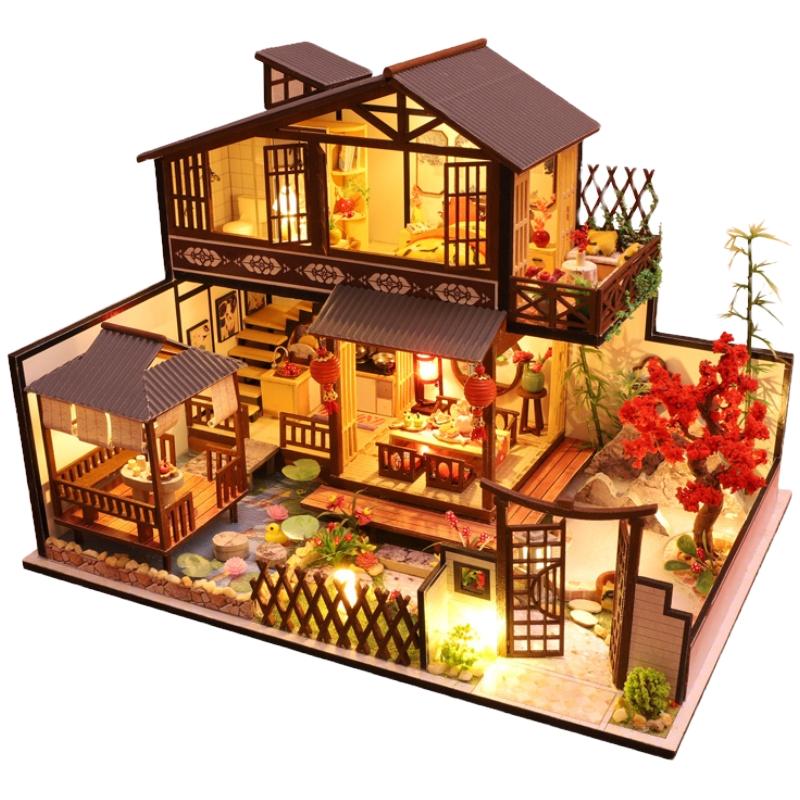 日式diy小屋手工制作小房子古建筑木质模型拼装玩具创意生日礼物