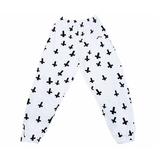 NECY十字印花大码运动束腿裤街头潮牌纯棉休闲裤男女同款宽松卫裤