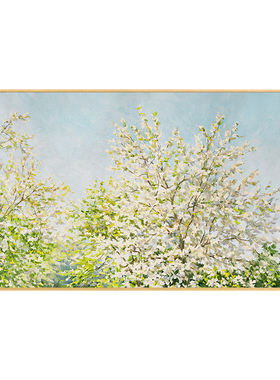 原木奶油风花卉客厅背景墙装饰画