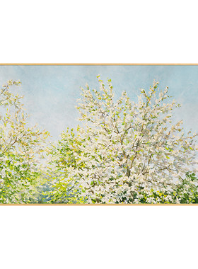 原木奶油风花卉客厅背景墙装饰画
