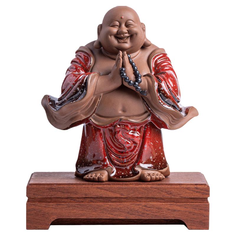 中式大肚弥勒佛摆件陶瓷招财笑佛像禅意家居客厅茶室博古架装饰品
