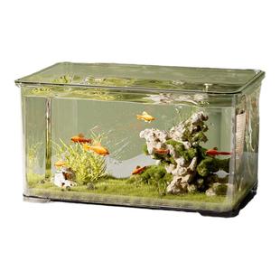 超白带盖鱼缸小型客厅乌龟缸卧室桌面螃蟹生态缸金鱼寄居蟹专用缸