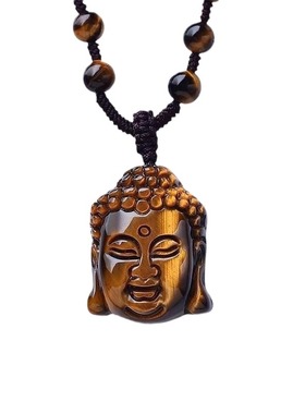 黄虎眼释迦摩尼佛像吊坠挂件项链