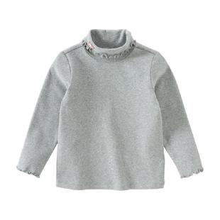 戴维贝拉儿童长袖T恤2025秋装新款女童洋气高领花边上衣打底衫