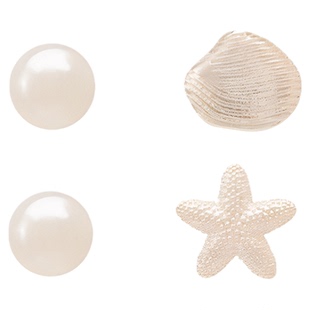 IPINK四只一套～海洋风贝壳珍珠耳钉耳夹褶皱独特耳饰气质百搭