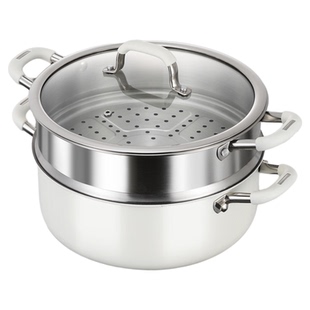 316L不锈钢陶瓷蒸锅家用小型蒸煮炖一体锅二层双层蒸笼电磁炉汤锅