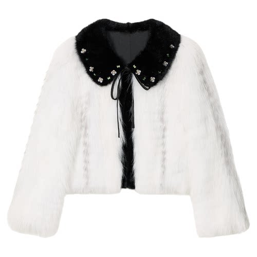 AZZHEN黑标【蜜桃泡芙绒】店庆100大理石狐水貂毛拼接皮草外套女