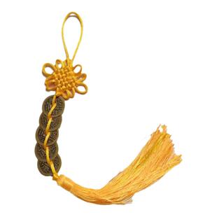 纯黄铜五帝钱挂件红色黄色结三帝六帝十帝挂门口铜钱串化二黑五黄