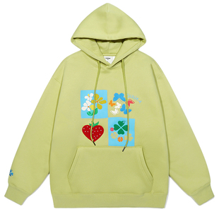 GUUKA潮牌花卉毛巾绣加厚羊羔绒卫衣女款 珍珠刺绣落肩连帽衫宽松