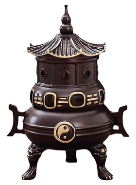 黄铜太极八卦三足盘香炉
