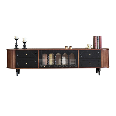 法式复古白蜡木复古双色客厅实木中古风储物柜美式茶几电视柜组合