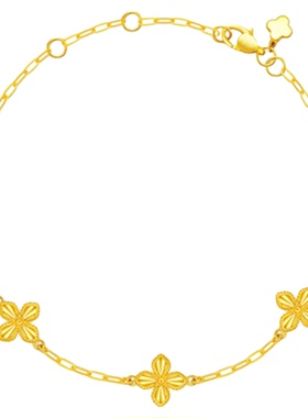 潮港福18K金满天星四叶草手链潮