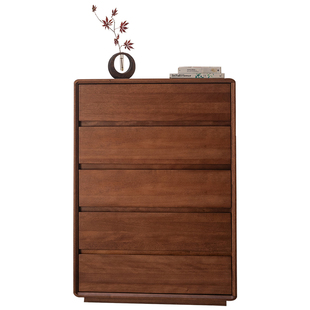 掬涵实木斗柜卧室储物柜胡桃木靠墙收纳柜新中式高级感床尾抽屉柜