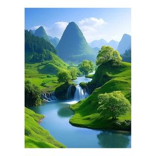 山水风景自粘贴画蓝天白云青山绿水卧室客厅办公室宿舍墙贴装饰画