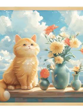 治愈宠物可爱卡通猫咪狗装饰画挂画儿童房客厅卧室电表箱遮挡遮丑